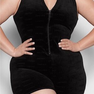 Black velour  Sleeveless skims Bodysuit